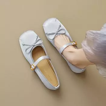 мода 2024 Весна и Осень Женская Уличная Обувь Туфли Мэри Джейн на плоской подошве Женская Повседневная Обувь Модный Дизайн Бантом Профессиональная Рабочая Обувь 35 чёрный