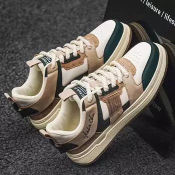 Мода 2024 Весна Кожаные Повседневные Кроссовки Мужские Кроссовки Для Скейтбординга Мужские Модные Нескользящие Удобные Плоские Вулканизированные Кроссовки 39 коричневый