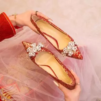 Мода 2024 Весна Лето и Осень Новые Платья В Китайском Стиле Красные Свадебные Туфли С Кристаллами Шпильки Новые Женские Туфли На Высоком Каблуке 34
