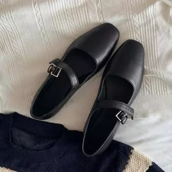 Мода 2024 Весна Лето Квадратный носок Туфли Мэри Джейн Женщины Мода Небольшие повседневные уличные туфли на плоской подошве Женская удобная обувь 35