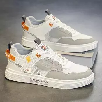 Мода 2024 Весна/Лето Новые Дышащие Модные Повседневные Мужские Туфли Сетчатые Универсальные Спортивные Туфли На Открытом Воздухе Маленькие Белые Туфли Модная Обувь 39