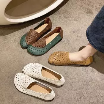 Мода 2024 Весна Лето Женские Кожаные Лоферы Повседневная Обувь Без Застежек Женские Плоские Туфли Мягкая Удобная Женская Обувь Обувь Для Мам 35 хаки