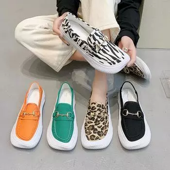 Мода 2024 Весна Лето Женские парусиновые туфли с квадратным носком Женские удобные туфли с плоской подошвой Универсальные повседневные туфли Женская спортивная обувь 35 зебра