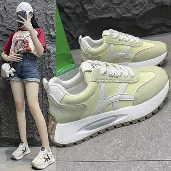Мода 2024 Весна Новая мода Толстая подошва студенческие кроссовки для бега Повседневная и удобная обувь для пап 35 бежевый