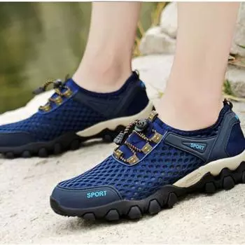 Мода 2024 Весна Новые мужские повседневные кроссовки дышащая сетчатая платформа походная обувь для мужчин уличный легкий водонепроницаемый мужской походная обувь 39 чёрный