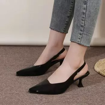 Мода 2024 Весна Новые женские босоножки Модные неглубокие слипоны Женские элегантные туфли с открытой пяткой Туфли-лодочки на низком квадратном каблуке 35 чёрный