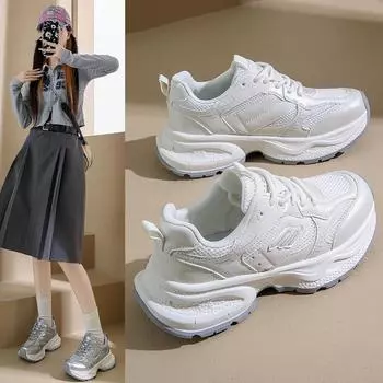 Мода 2024 Весна Новые женские модные повседневные кроссовки Удобные нескользящие кроссовки на толстой подошве Модная обувь для пап 35 бежевый