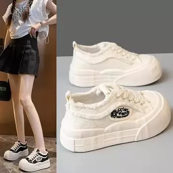 Мода 2024 Весна Новые женские спортивные туфли Модный стиль Шнуровка Толстая подошва Вулканизированная обувь Бренд Дизайн Повседневная уличная парусиновая обувь 35 розовый