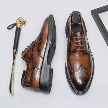 Мода 2024 Весна Осень Новые мужские туфли-броги в британском стиле Коричневые деловые туфли Элегантные мужские кожаные туфли Бесплатная доставка 38 коричневый