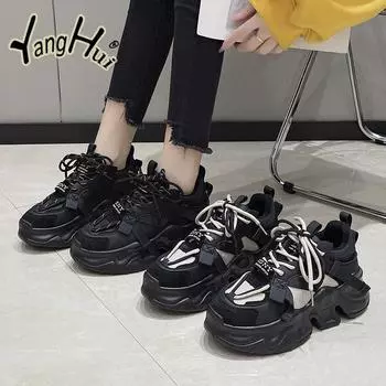 Мода 2024 Весна Осень Новые Универсальные Модные Туфли Кроссовки На Платформе Женские Кроссовки Для Отдыха Увеличивающие Рост Кроссовки Женские Роскошные 35