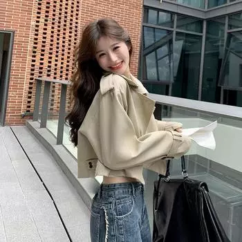 МОДА 2024 Весна Осень Новый Иностранный Британский Стиль Маленькая Короткая Ветровка Женская Жареная Уличная Куртка Верхняя Одежда S