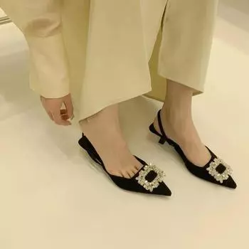 Мода 2024 Весна Шпилька Носок Drag Корейская версия Сексуальные сандалии для вечеринок Женская обувь Стразы Модные летние сандалии Zapatos De Tacn 35 бежевый