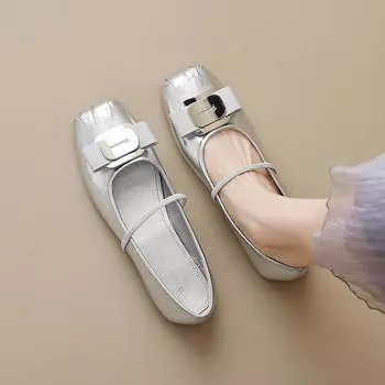 Мода 2024 Весна Женская Уличная Обувь Корейский Стиль Плоские Туфли Женские Повседневные Туфли Мэри Джейн Одежда Для Вечеринок и Работы Бесплатная Доставка 41-43 35 слоновая кость