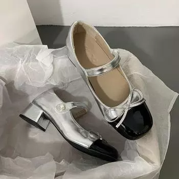 Мода 2024 Весна Женская Уличная Обувь Высокие Каблуки Женские Повседневные Туфли Мэри Джейн Одежда Для Работы И Вечеринки 35 бежевый