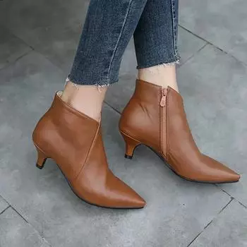 Мода 2024 Весна Женские Одинарные Сапоги Высокие Каблуки Туфли Остроносые Сапоги Черные Коричневые Женские Сексуальные Ботильоны 34 бежевый