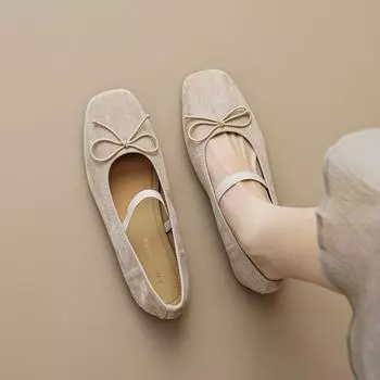 Мода 2024 Весна Женские Туфли На Плоской Подошве Корейский Стиль Квадратный Носок Дизайн Бантик Женская Повседневная Обувь Мэри Джейн Рабочая Обувь Обычная Обувь 41-43 35 коричневый