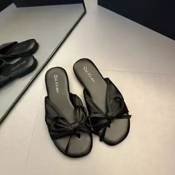 Мода 2024 Высококачественная обувь для женщин с открытым носком, женские тапочки, модные повседневные тапочки, женские туфли на плоской подошве с завязками-бабочками и круглым носком 35 покинуть белый