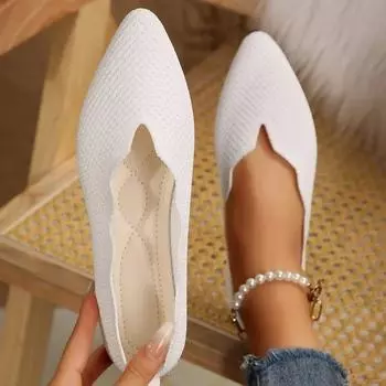 Мода 2024 Высококачественная женская обувь Трикотажные женские туфли на плоской подошве Элегантные повседневные женские туфли с острым носком на мягкой подошве для отдыха на природе 36 чёрный