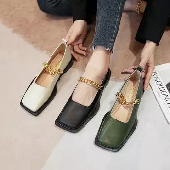 мода 2024 весна и осень женская уличная обувь женские повседневные лоферы британский стиль металлическая цепочка дизайн банкет и офис 41-43 35 чёрный