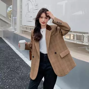 МОДА 2024 весна новый ретро клетчатое шерстяное пальто короткий дизайн смысл маленький костюм женская одежда маленький пиджак Одежда S