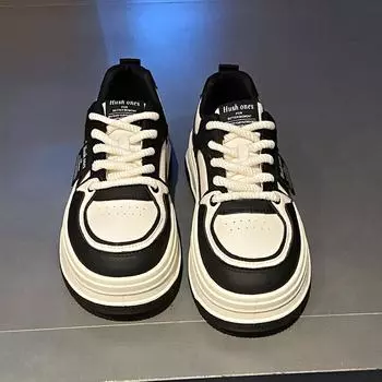 мода 2024 весна осень универсальные женские туфли на толстой подошве повседневные туфли слипоны спортивная обувь 35 чёрный