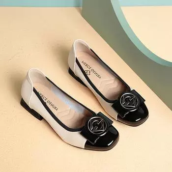 мода 2024 весна осень женская мода неглубокий носок мягкие туфли-лодочки без застежек удобная женская обувь мюли роскошные белые кожаные нежные 35(Foot22.5cm)