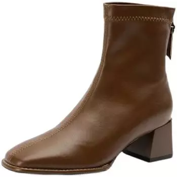 мода 2024 весна осень женские ботильоны с застежкой-молнией сзади на среднем каблуке модные короткие сапоги с квадратным носком удобные женские сапоги на толстом каблуке 35