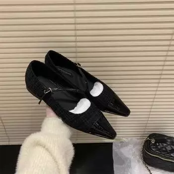 Мода 2024 Женская обувь Брендовая женская обувь Mary Jane Весна и Осень Острый носок Одиночные туфли Туфли Pumpkin 35 бежевый