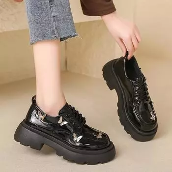 Мода 2024 Женская обувь Лоферы Женские туфли-лодочки Новые туфли-лодочки для платьев Женские туфли с бабочками и круглым носком на толстом каблуке Женские 35