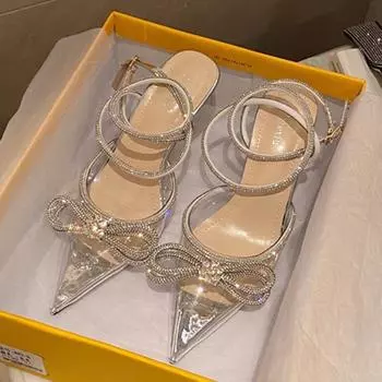 Мода 2024 Женская обувь Модные туфли-лодочки Butterfly-Knot Crystal с острым носком на высоком каблуке Модные винтажные женские мягкие туфли Обувь для вечеринок 35 белый