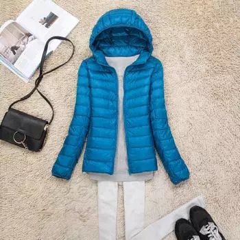 МОДА 2024 женская одежда женская новая большая тонкая легкая куртка-пуховик женская короткая куртка с капюшоном Одежда M тёмно-синий