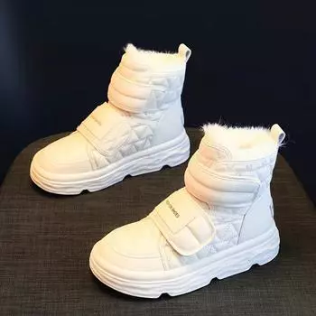 Мода 2024 женские ботильоны зимние новые толстые сапоги для снега женские бархатные утолщенные мохнатые хлопковые туфли большого размера для женщин 35 чёрный