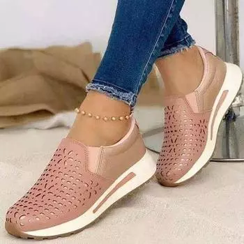 Мода 2024 Женские кроссовки Уличная обувь Женские кроссовки Slip On для женщин Удобные женские туфли из вулканизированной кожи Zapatos De Mujer Plus Size 35 розовый