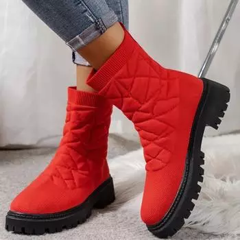 Мода 2024 Женские сапоги Осень и зима Новый стиль Вязаные эластичные носки Сапоги Интернет Популярные Повседневные короткие сапоги на толстой подошве 36 чёрный