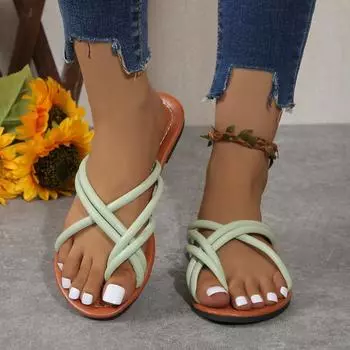 Мода 2024 Женские тапочки Летние новые модные удобные нескользящие тапочки Плоские пляжные сандалии Женские шлепанцы для отдыха на открытом воздухе 36 светло-синий