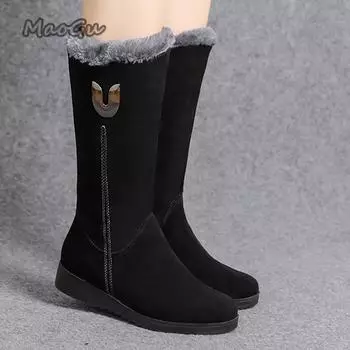 Мода 2024 Женские зимние сапоги Зимние женские сапоги Толстые плюшевые молнии Нескользящие высокие сапоги Модные теплые меховые женские зимние ботинки 35 серый