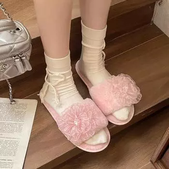 Мода 2024 Зима Новая мода женские однотонные плюшевые цветочные хлопковые швабры 36-37 зелёный