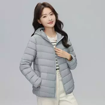 МОДА 2024 Зима Новая женская легкая тонкая пуховая куртка Slim Skinny Short 90 Белый утиный пух с капюшоном Короткая одежда S жёлтый