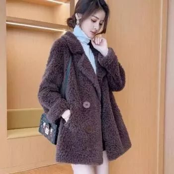 МОДА 2024 Зима Новое Женское Пальто Средней и Длинной Свободной И Облегающей Меховой Интегрированной Гранулированной Флисовой Одежды M зелёный