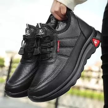 Мода 2024 Зима Новые Мужские Мягкие и Толстые Утепленные Противоскользящие Водонепроницаемые Легкие и Удобные Хлопковые Туфли 39 чёрный