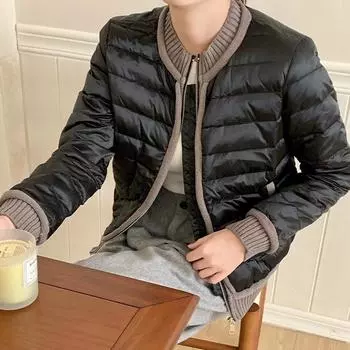 МОДА 2024 Зима Новые Трикотажные Сращивания Повседневные Короткие Стоячий Вырез Даун Модные Бейсболки Женские Маленькие Одежды S шампанского