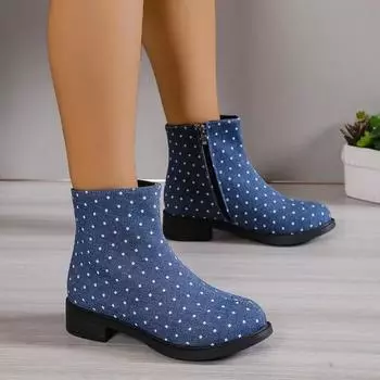 Мода 2024 Зима Новые женские ботинки Женские модные туфли на молнии Женские модные мотоциклетные ботинки с круглым носком 35 чёрный