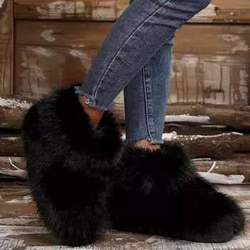 Мода 2024 Зима Новые Женские Модные Плюшевые Рукава Теплые Пушистые Меховые Зимние Сапоги 36 верблюд