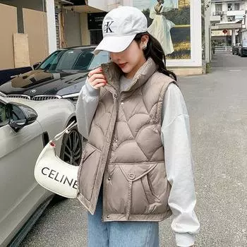 МОДА 2024 Зима Новый хлопковый жилет Жилет женский короткий облегающий утолщенный узкий жилет женский студенческий хлопковый жилет Одежда M
