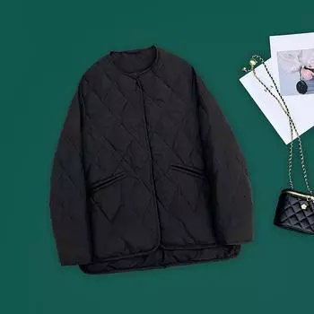 МОДА 2024 зима новый легкий пуховик женский короткий простой круглый вырез ромб сетка мелкий белый утиный пух зимняя одежда Одежда S светло-зеленый