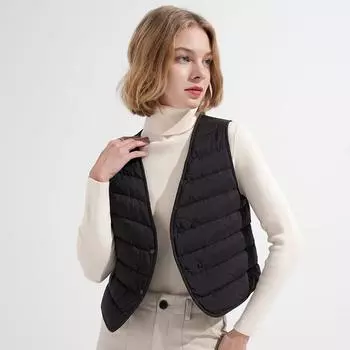 МОДА 2024 Зима Новый пуховик для женщин, внутренняя одежда из гусиного пуха, нижний жилет, теплый жилет, легкая одежда из гусиного пуха S белый