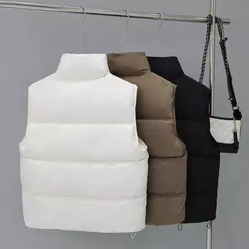 МОДА 2024 Зима Новый утолщенный хлопковый жилет Женский свободный жилет с воротником-стойкой Без рукавов Хлопок Женская трендовая одежда XL белый