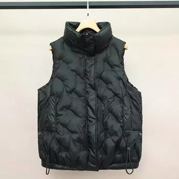 МОДА 2024 Зима Новый воротник-стойка жилет женский короткий мужской корейский вариант свободная модная одежда вниз S чёрный
