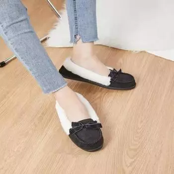 Мода 2024 Зима Женские Модные Удобные и Теплые Плюшевые Бантики Слипоны Повседневные Плоские Хлопковые Туфли 36 чёрный