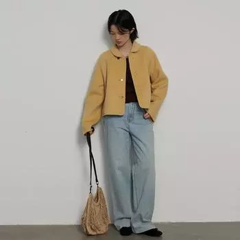 МОДА 2024 зимнее новое шерстяное пальто женское воротник-стойка короткая маленькая двухсторонняя кашемировая куртка Одежда one size fits all чёрный